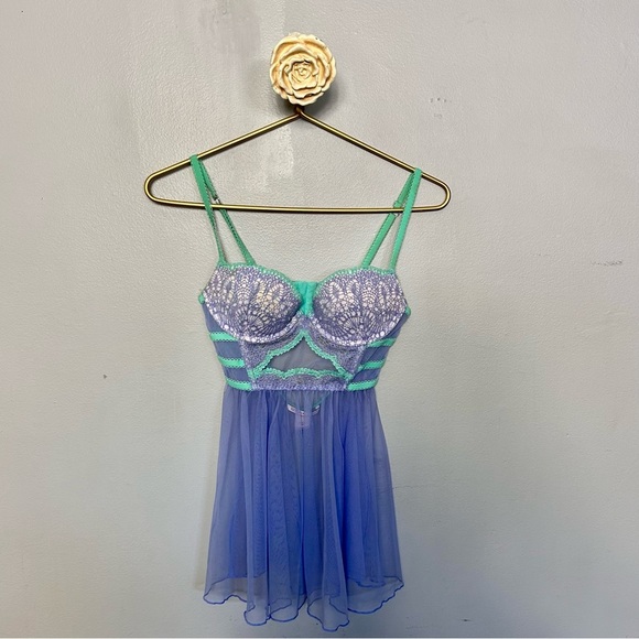 Victoria's Secret Blue and Green Babydoll Lingerie - Picture 2 of 5